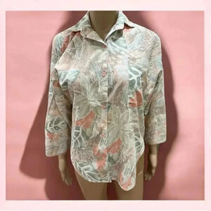 Vintage Cindy Collins novelty Blouse top pastel foliage print -